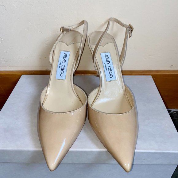 Jimmy Choo Women's Nude Tilly Patent Leather Sling-Back Pumps | Size 39.5 (US 9) - Picture 7 of 9